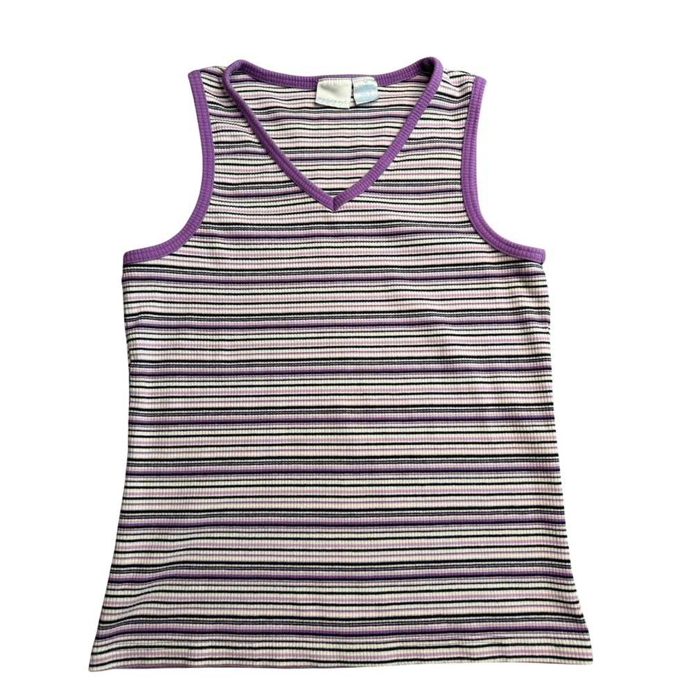 Vintage 90s Striped Purple Ribbed V-Neck Sleeveless Top Pro Spirit Womens M